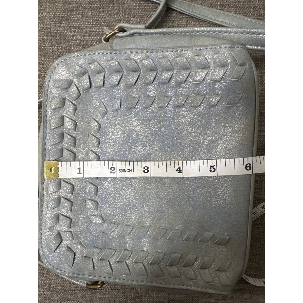 Maurices Light Blue Faux Leather Crossbody Handbag Purse Woven Detail Adj Strap - Picture 6 of 6